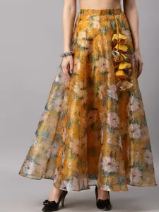 NEUDIS Floral Printed High-Rise Flared Maxi Skirt