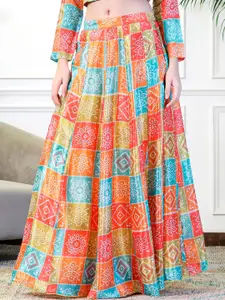 NEUDIS Bandhani Printed Gathered Maxi Ethnic Lehenga Skirt