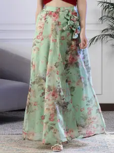 NEUDIS Floral Printed High-Rise Flared Organza Maxi Skirt