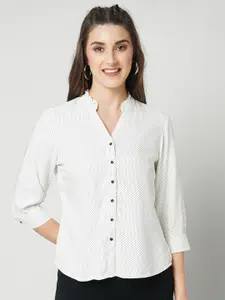 Kraus Jeans Printed Mandarin Collar Shirt Style Top