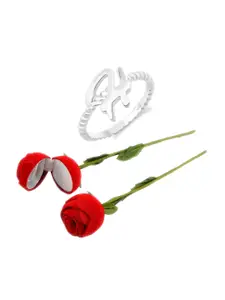 Vighnaharta Rhodium-Plated Finger Ring With Rose Box