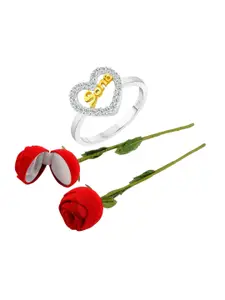 Vighnaharta Silver-Plated CZ Studded Finger Ring