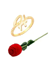 Vighnaharta Gold Plated Finger Ring with Rose Ring Box
