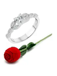 Vighnaharta Rhodium-Plated CZ-Studded Finger Ring