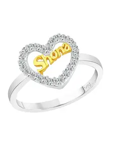 Vighnaharta Rhodium-Plated Cubic Zirconia Studded Finger Ring With Rose Box