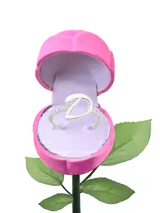 Vighnaharta Rhodium Plated D Alphabet Finger Ring With Rose Flower