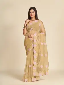 Celeb Styles Floral Embroidered Organza Saree