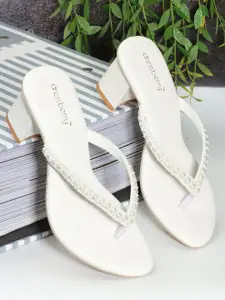 DressBerry White Embellished Open Toe Block Heels