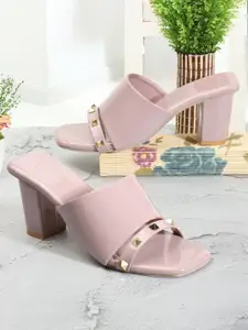 DressBerry Embellished Open Toe Block Heels