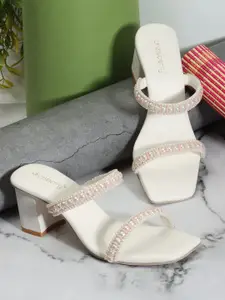 DressBerry Embellished Open Toe Block Heels