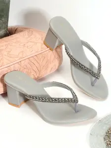 DressBerry Embellished Open Toe Block Heels