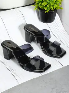 DressBerry Black Open Toe Block Heels