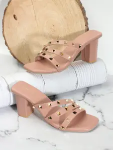 DressBerry Embellished Open Toe Block Heels