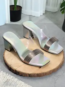 DressBerry Striped Open Toe Block Heels