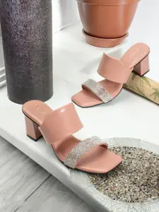 DressBerry Embellished Open Toe Block Heels