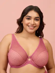 Nykd Plus Size Geometric Self Design Non Padded Laced Everyday Bra With All Day Comfort