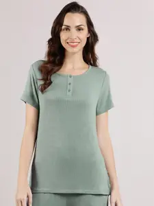Amante Half Sleeves Serene Dream Henley Neck T-Shirt