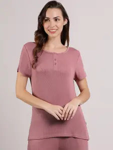 Amante Half Sleeves Serene Dream Henley Neck T-Shirt