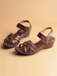 Ozuri Textured Leather Open Toe Wedge Heels