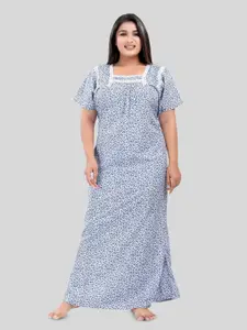 Fabme Plus Size Printed Pure Cotton Maxi Nightdress