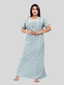 Fabme Plus Size Printed Pure Cotton Maxi Nightdress