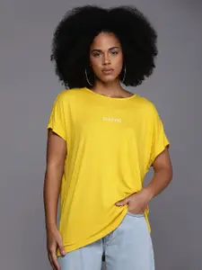 Boohoo Brand Logo Printed Extended Sleeves Casual T-shirt
