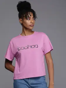 Boohoo Women Brand Logo Printed Pure Cotton T-shirt