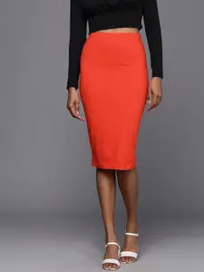 Boohoo Women Mid Rise Solid Pencil Skirts
