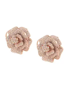 AURAA TRENDS Rhodium-Plated American Diamond Floral Stud Earrings