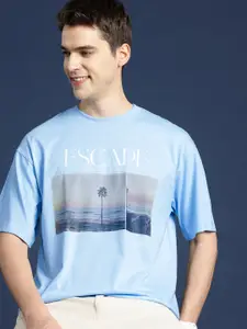 Mast & Harbour Men Printed Drop-Shoulder Sleeves Oversized T-shirt