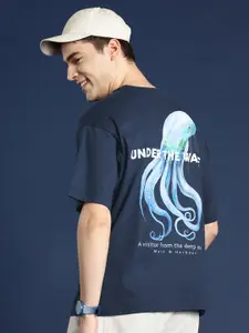 Mast & Harbour Printed Drop-Shoulder Sleeves Oversized T-shirt