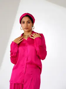 indy Raaga Cuffed Sleeves Chiffon Longline Shirt Style Top