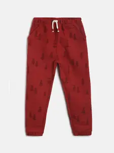 MINI KLUB Boys Rerooted Nature Printed Mid-Rise Cotton Joggers