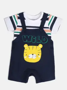 MINI KLUB Boys Striped Pure Cotton Dungaree With T-shirt