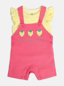 MINI KLUB Infants Girls Printed Pure Cotton Dungaree With Top