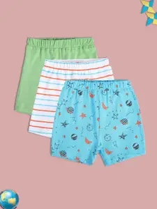 MINI KLUB Infant Boys Pack Of 3 Printed Pure Cotton Shorts