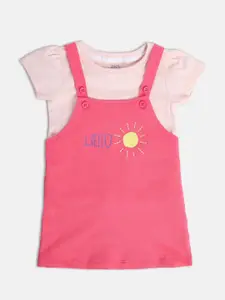 MINI KLUB Infant Girls Printed Pure Cotton T-shirt with Dungarees