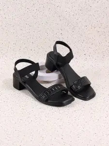 Metro Textured Open Toe Block Heels