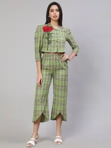AKIMIA Checked Rose Applique Pure Cotton Top With Trousers