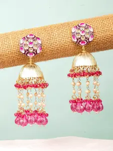 Crunchy Fashion Gold-Plated Stone Studded & Beaded Jhumkas