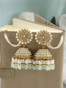 Crunchy Fashion Gold Plated Beaded & Stone Studded Classic Jhumkas