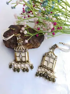 Crunchy Fashion Gold-Plated Stone Studded & Beaded Classic Drop Earrings