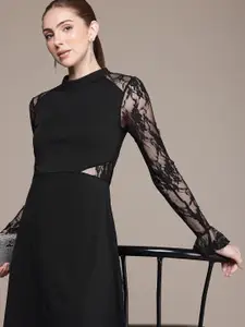 bebe Lace Detailed A-Line Mini Dress