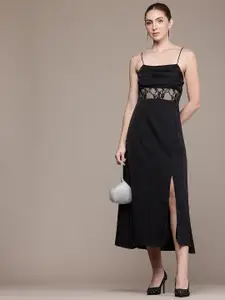 bebe Square Neck Tie-Up Detailed A-Line Midi Dress