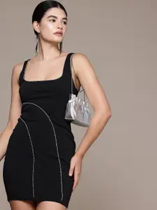 bebe Scoop Neck Embellished Bodycon Mini Dress