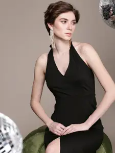 bebe Tie-Up Neck A-Line Maxi Dress