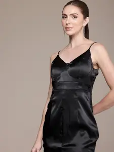 bebe Shoulder Straps Satin Bodycon Mini Dress
