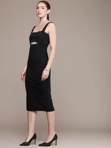 bebe Shoulder Straps Cut-Outs Sheath Midi Party Dress With Back Slit