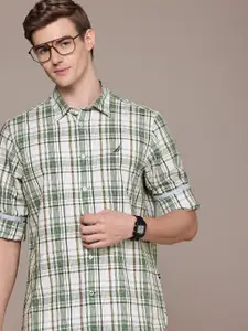 Nautica Pure Cotton Seersucker Classic Fit Opaque Checked Casual Shirt