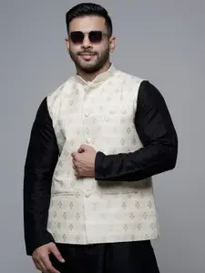MAAHI FABS Regular Kurta With Churidar & Woven Design Nehru Jacket